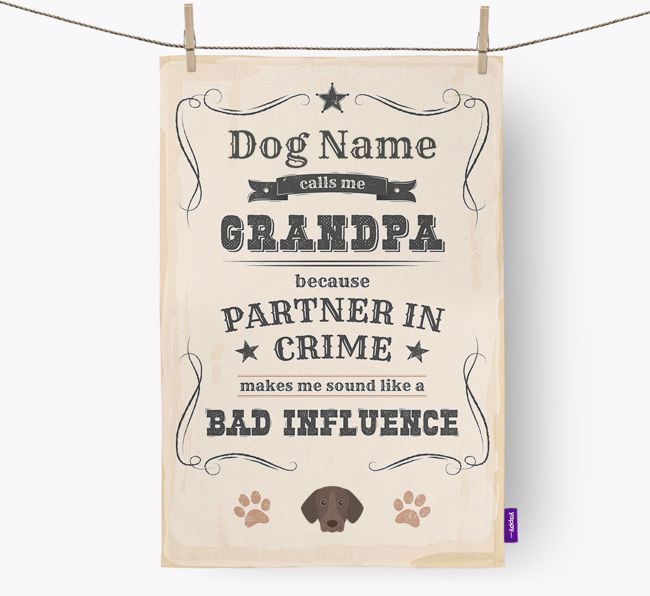 Bad Influence Grandpa: Personalised {breedFullName} Tea Towel